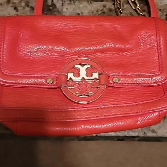 Tory Burch Cross Body Bag pebbled leather Red